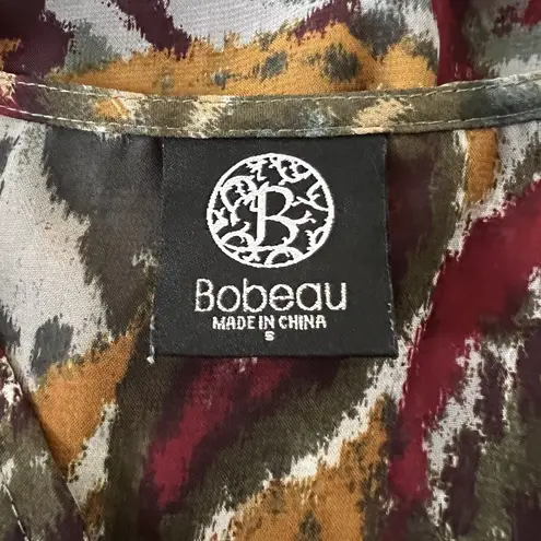 Bobeau Shirt Womens Small Green Orange Brush Stroke Paisley Blouse Boho Colorful