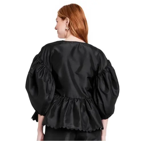 Kika Vargas x Target Wrap Top Size Small Black Scallop Edge Balloon Sleeves NWT