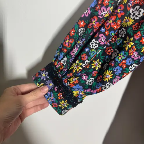 Johnny Was Top Women S Black Risa Poplin Floral Blouse Cottage Peasant Modest