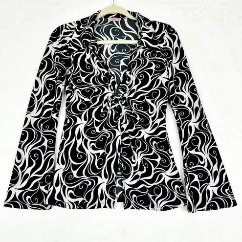 Vintage Poetry Y2K Babydoll Top Size Small Retro Swirl Open Slit Bottom Whimsy Black