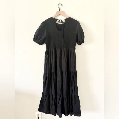 Petal and Pup  Naura Smocked Top Tiered Cotton Midi Dress in Black - Size 10