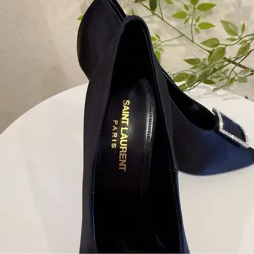 Saint Laurent Authentic Black Frankly 115 Satin Peep Pump Sandals Size 38.5 NIB
