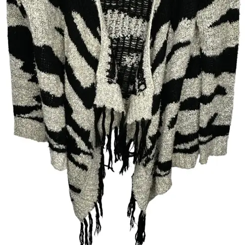 Katsumi Acrylic Animal Print Cardigan Sweater with Fringe Black Size M - Image 3