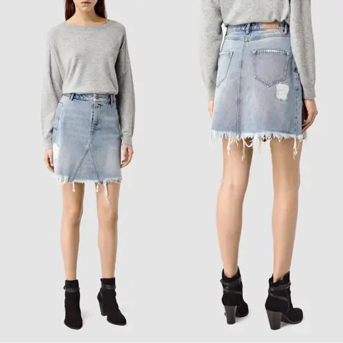 All Saints Lari Distressed Denim Skirt Size 2