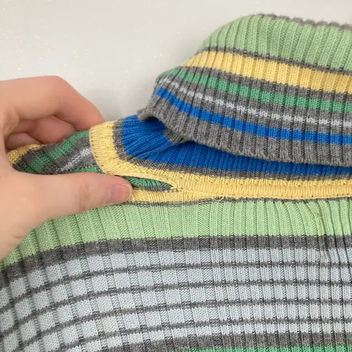 Valerie Stevens Y2K Women M Petite FLAW Multicolor Stripe Ribbed Turtleneck Slim