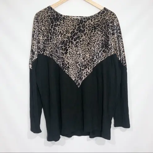 Amaryllis Leopard Print Velvet Bodice Sweater Size 1X Black