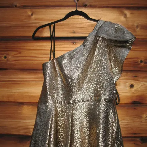 Mac Duggal 67297 Womens Antique Gold One Shoulder Metallic Ballgown Dress