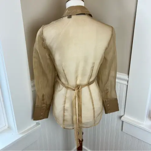 Ideology Vintage 100% Silk Gold Sheer Pintuck Button-Down Blouse - Small - Flaw