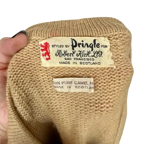 Vintage Pringle of Scotland for Robert Kirk 100% Pure Camel Hair Cable Cardigan Tan Size M