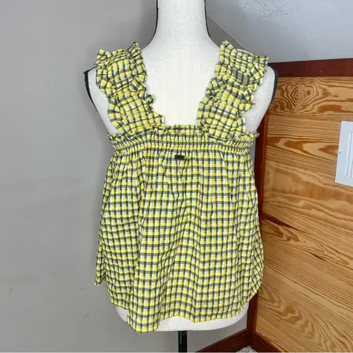 Barbour Addison Top Sunrise Yellow Check Plaid 6 NWT Smocked Gingham Square Neck