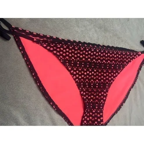 Topshop  Black Fishnet Crochet Neon Orange Side Tie Bikini Bottoms Size 12 Large