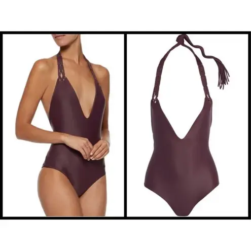 Mikoh 💕💕 Topanga Macrame Halter One Piece Swimsuit Burgundy Small S NWT