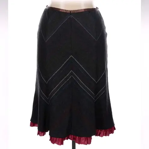 Vintage Field Manor Grey Wool Midi Skirt Chevron Herringbone Ruffle Size 14 Red
