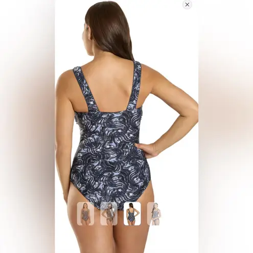 NWT, TYR Quake Durafast Elite Square Neck Controlfit One Piece Swimsuit, Sz 14 Blue