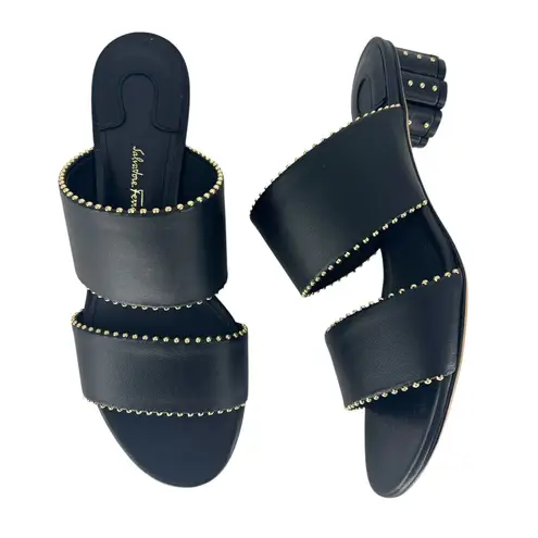 Salvatore Ferragamo Black Belluno Studs Slide Two-Strap Mule