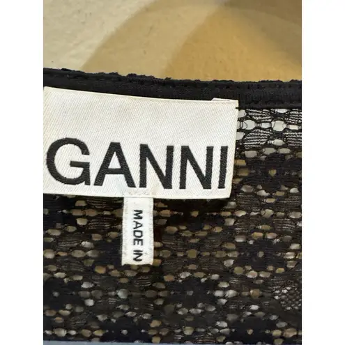 Ganni Women's Size Medium Bodysuit Black Lace Square Back Long Sleeve Lined