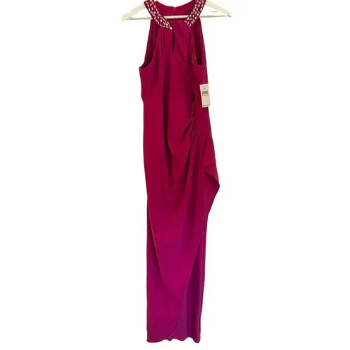 Slny NWT pink crepe embellished neckline draped maxi dress 10
