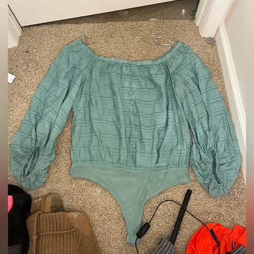No Excuses ee:some NWT Teal Surpluses Sleeve Off Shoulder Bodysuit sz L