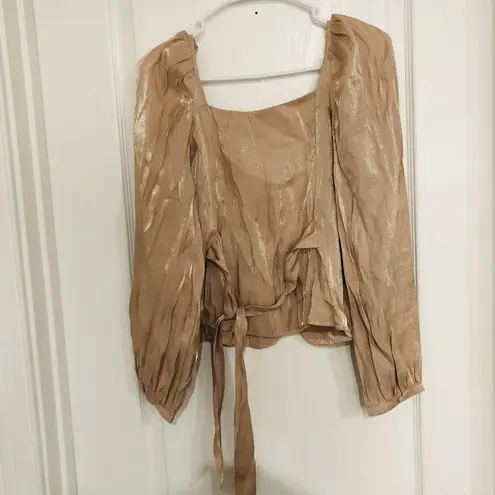 Adelyn Rae Women's Blouse Long Sleeve Button Front Silk Tie Back NEW