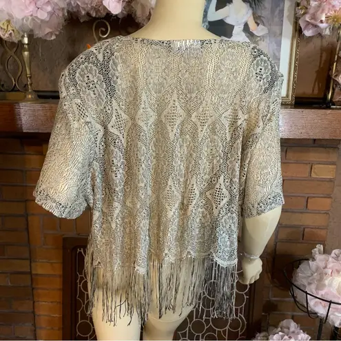 VINTAGE 1980'S SHARADE GOLD & BLACK OPEN KNIT CROPPED OVER