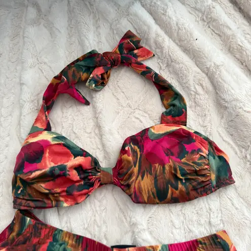 Jantzen Vintage 70s Swimsuit Floral Bikini Top High Waist Bottoms Retro 12 S/M