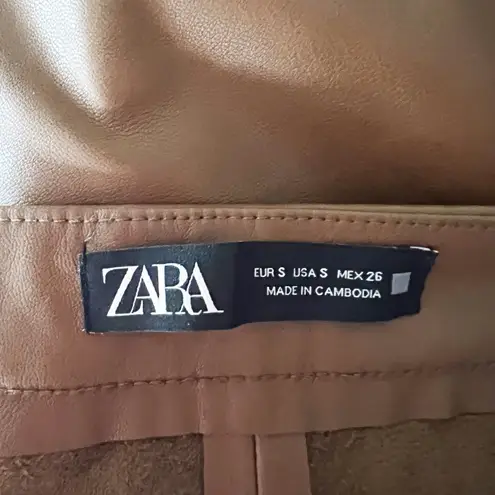 ZARA  Faux Vegan Leather Mid Rise Straight Leg Casual Chocolate Brown Pants S