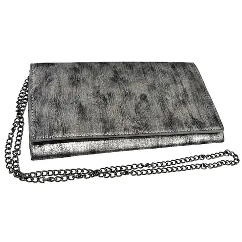 Sondra Roberts  CLUTCH HANDBAG Silver Black Clutch Crossbody Faux Suede Purse