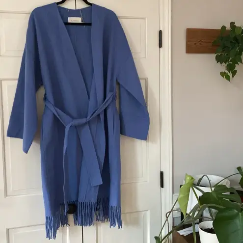 Zimmermann Fringed Wool Coat Wrap Robe Style Trench Coat Periwinkle Blue Size 3