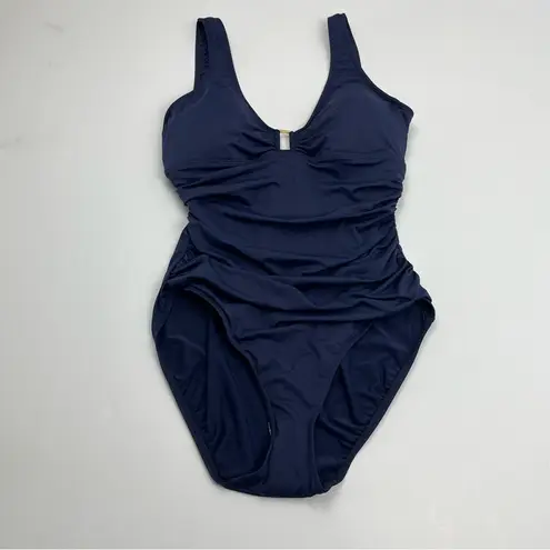 Lauren Ralph Lauren Ring Over The Shoulder One Piece Swimsuit Navy Blue 14 NWOT