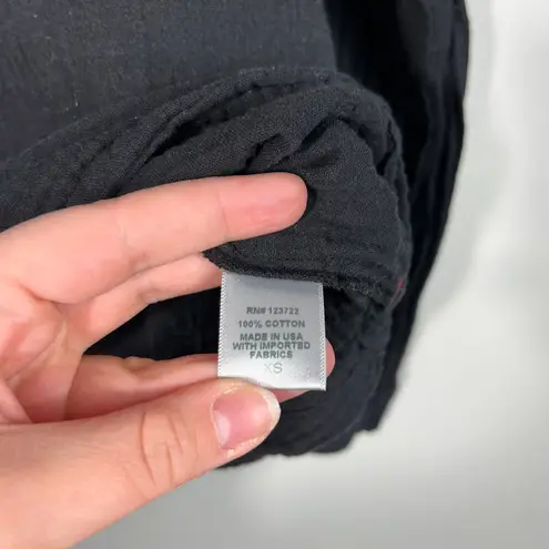 Xirena Muslin Cotton Gauze Lightweight Cowl Neck Drawstring Pullover Top XS Black