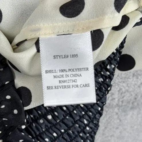 Retro Betty Blouse Polka Dot V Neck Dolman Sleeve Smocked Waist Pinup Rockabilly White Size M