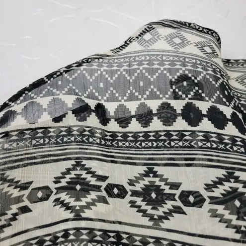About A Girl Womens Blouse Size Medium Black Bohemian Pattern Button Down Sheer