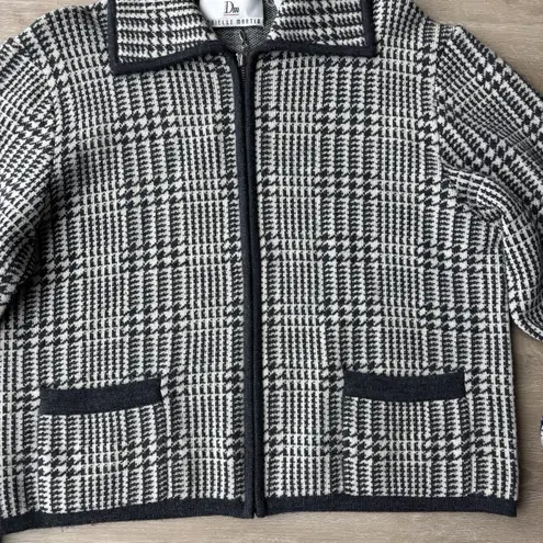 VTG Danielle Martin 100% Merino Wool Houndstooth Full Zip Sweater Jacket M Black Size M