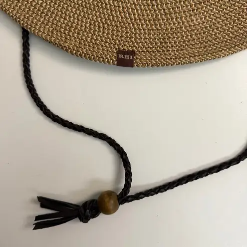 Rei Co-op Rei Hat Straw Wide Brim Braided Leather Strap Tan Brown Sun Travel Beach Unisex