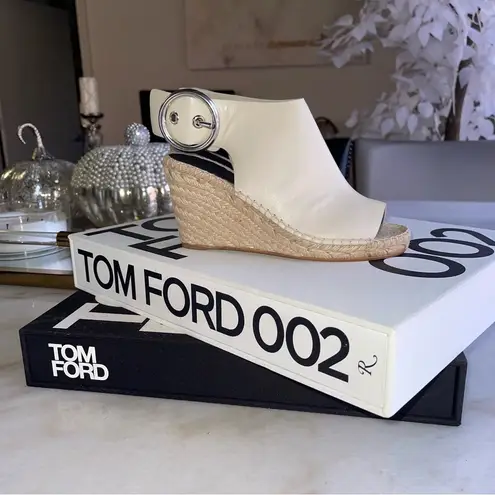 CELINE Céline Womens 35 Milk Calfskin Leather Open Toe Espadrille Sandal