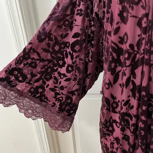 In Bloom by Jonquil XL Burgundy Burnout Velour Robe Kimono & Nightgown Set Purple