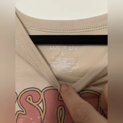 Zoe & Liv Nashville TN Music City Graphic Tee Shirt Beige Size L