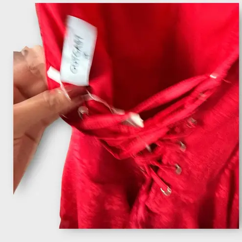 Red Lace Ruffle Mini Dress – Corset Backless Cami Dress (NWT, Size M) Size M