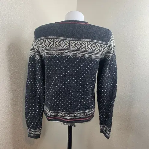 Woolrich Full Zip Ramie Cotton Nordic Fair Isle Sweater Women’s Sz S Gray Red