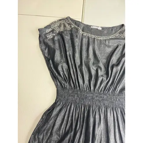 Solaris S Black Metallic Beaded Shoulder Top Party Cocktail Blouse