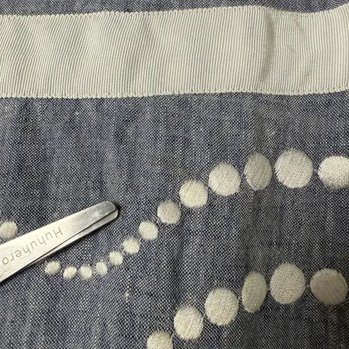 Boden 100% Linen Chambray Embroidered Fit & Flare Sun Dress Sleeveless, Size 8 Blue