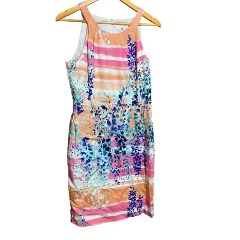 Calvin Klein  Water Color Orange Blue White Pink Purple Sleeveless Dress Size‎ 8