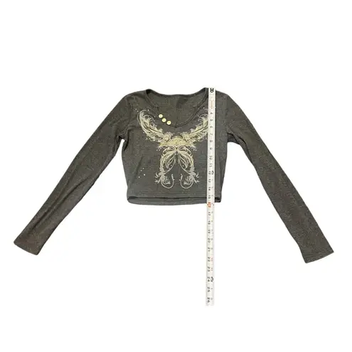 Fairy Grunge 90s Aesthetic Crop Top Long Sleeve Gray Women's Small