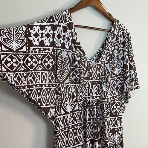 Tori Richard Tori Richards Honolulu Dress Medium Brown White Printed Maxi Flutter Sleeveless - Image 9