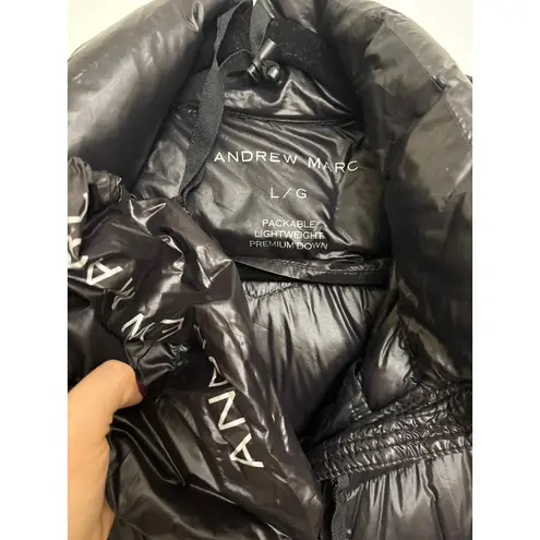 Andrew Marc Jacket Women Large Packable Lightweight Premium 650 Down Black Shiny