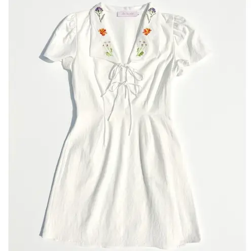 Lisa Says Gah New Alexa Shirtdress White Floral Embroidered Mini Dress White Tie