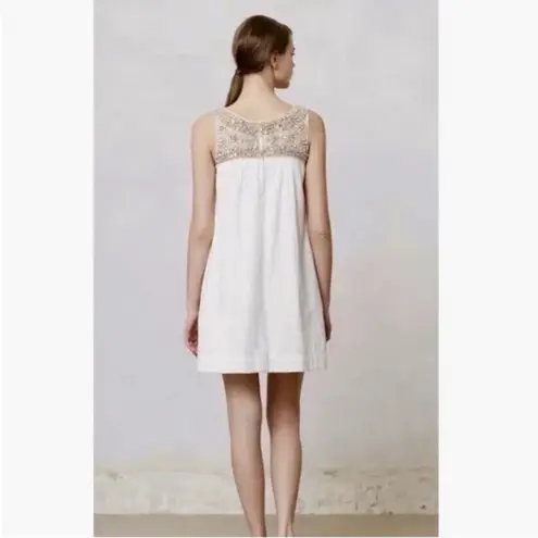 Maeve Anthropologie Graced White Beaded Jeweled Embellished Swing Dress Sz