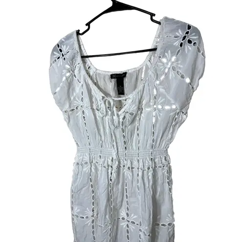 INC International Concepts White Eyelet Embroidery Short Sleeve Mini Dress 10