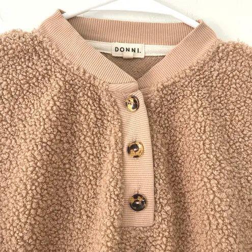 Donni Women's Mini Sherpa Henley Camel Tan Long Sleeve Shirt S Small