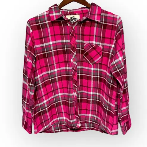 Vintage Old Mill Women’s XL Pink Plaid 100% Cotton Flannel Button Up Shirt